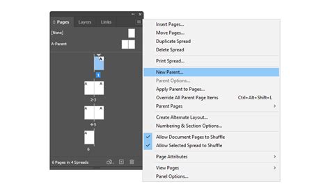 Adobe InDesign Pages Panel showing Master Pages