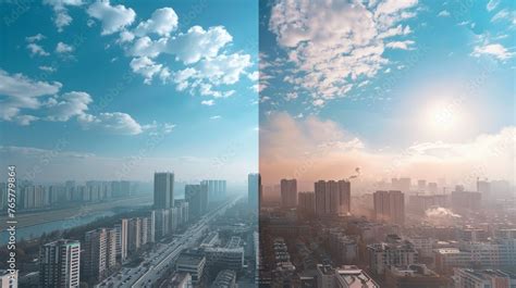 Split image: one side a plain sky, the other side the same sky with added clouds