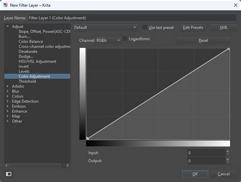Krita's filter mask with Cross-channel color adjustment