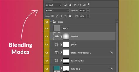 Example of color blending using different Photoshop modes