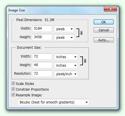 Photoshop Image Size dialog box