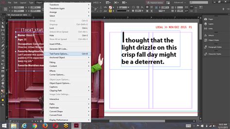 InDesign text frame and content