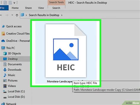 Screenshot of Windows 10 Photos app displaying an HEIC file with the 