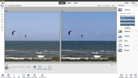 Side-by-side comparison of Photoshop Elements Quick Mode and Expert Mode interfaces