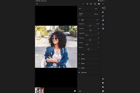 Lightroom Mobile interface on an iPhone showing editing tools
