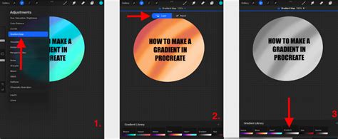 Steps 1-4 of creating a feathered selection gradient in Procreate