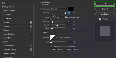 Initial Drop Shadow settings in Photoshop