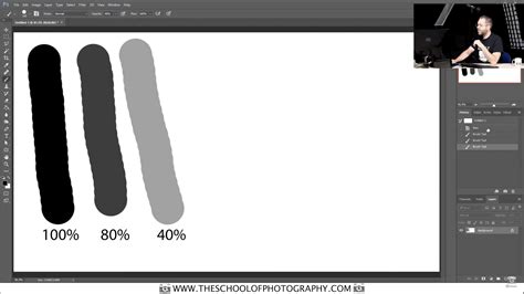 Photoshop screenshot showing painting with black at low opacity over the selected pupil area