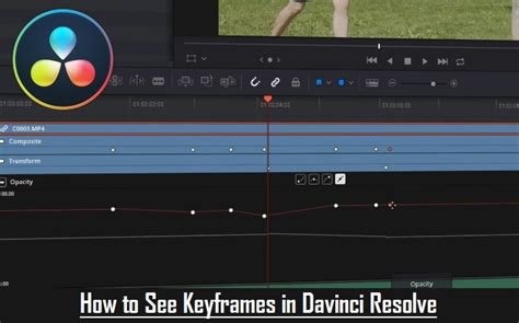 DaVinci Resolve timeline showing keyframes applied to text properties