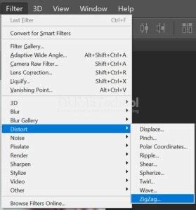 Photoshop interface showing ZigZag filter settings