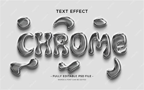 Collection of chrome text effect examples from various Photoshop packs