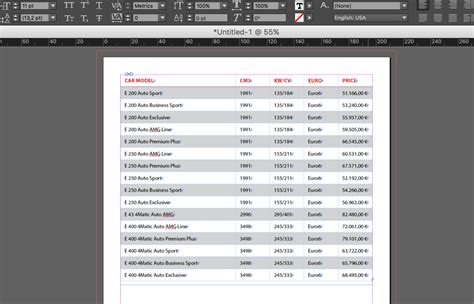 InDesign table with linked Excel data