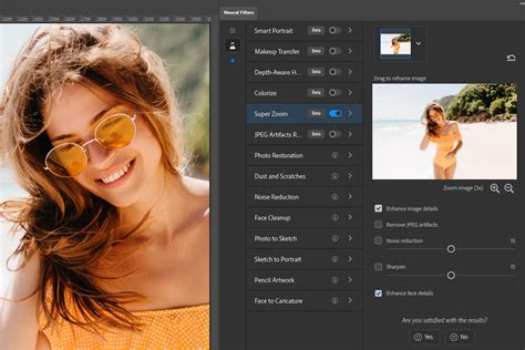Photoshop Neural Filters panel with Super Zoom highlighted
