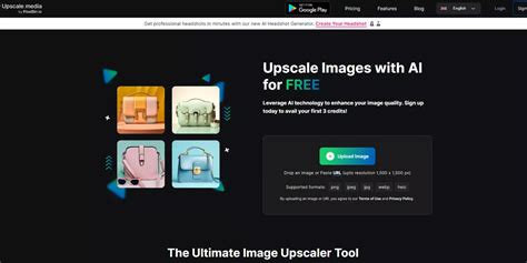 Upscale.media website interface showing image upload