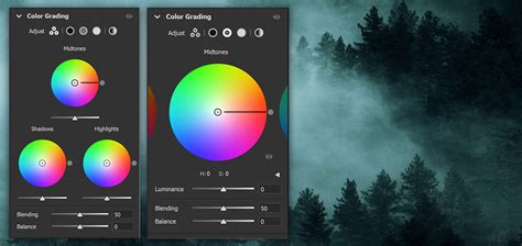 Lightroom Color Grading tool with three-way wheels