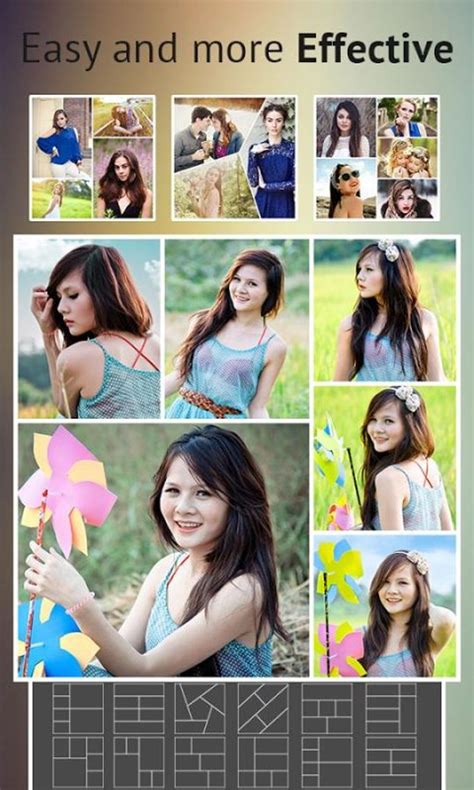 Collage app interface with various grid options
