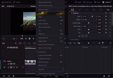 DaVinci Resolve Clip Attributes Panel