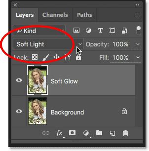Photoshop layer blend mode set to Soft Light