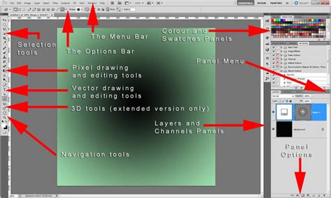 Adobe Photoshop interface with various tools and panels