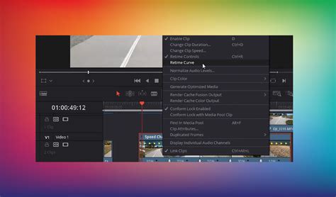 DaVinci Resolve Retime Controls interface