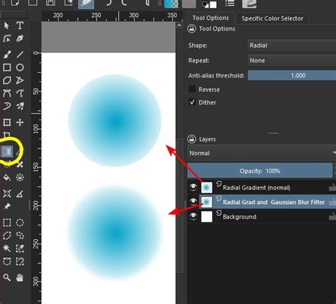 Krita Gradient Tool Interface