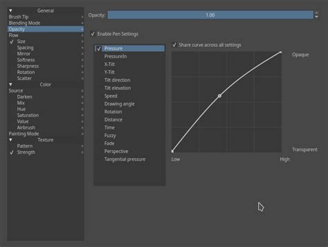 Krita brush opacity settings