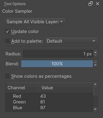 Krita Color Sampler tool settings