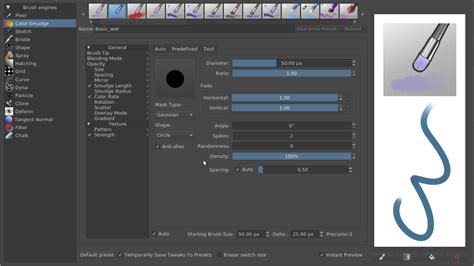 Krita brush editor showing brush tip settings