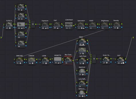 Diagram illustrating DaVinci Resolve node tree with effect placement