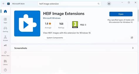 Microsoft Store page for HEIF Image Extensions