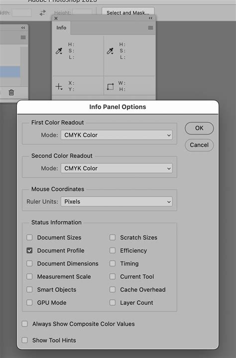 Photoshop Info panel showing RGB values