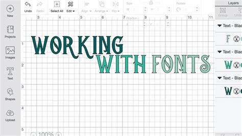Cricut Design Space text input and font selection