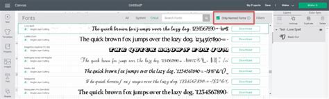 Cricut Design Space kerning filter in font selection