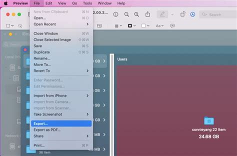 Screenshot of Mac Preview app showing the export options for saving a HEIC file as JPG.