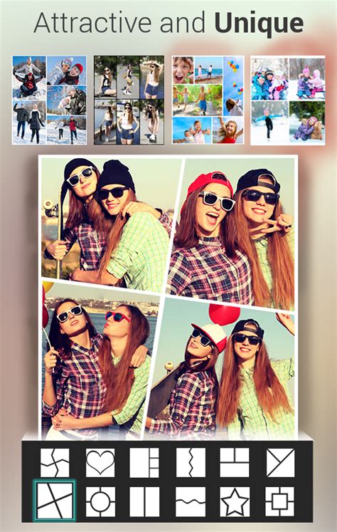 Collage app showing different layout options