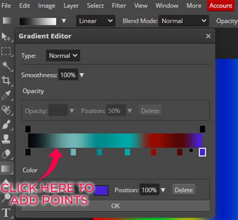 Photopea gradient tool options