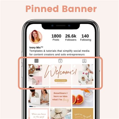 Instagram feed with a continuous collage of three pinned posts