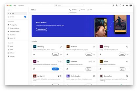 Adobe Creative Cloud application interface