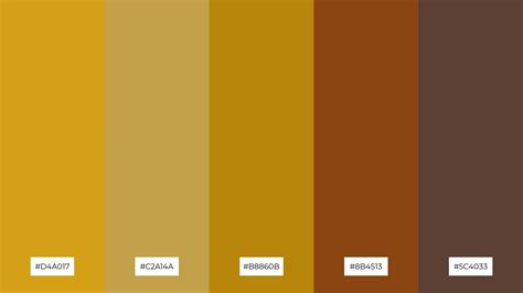 A color palette showing various shades of gold, brass, and ochre