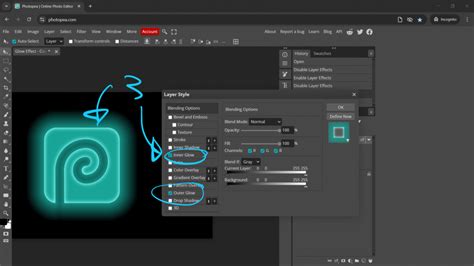Photopea interface with layers and effects