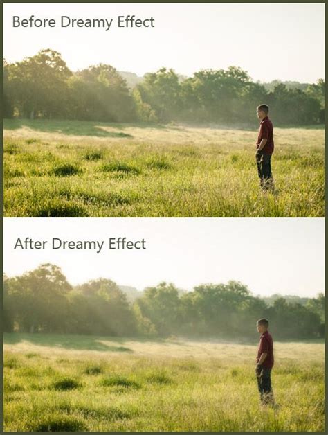 Before and after comparison of a photo with a dreamy effect applied