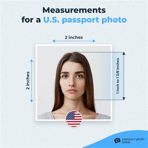 A diagram showing the correct proportions of a passport photo head size within the frame