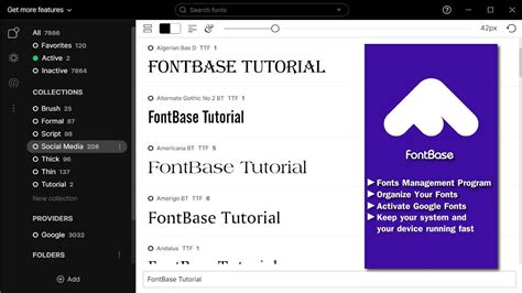 A screenshot of FontBase interface showing collections