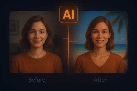 Before and after of a photo with AI background replacement