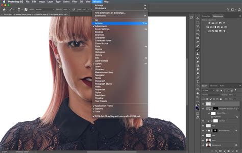 Photoshop interface with Actions panel highlighted
