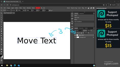 Demonstrating Point Text and Paragraph Text boxes in Photopea