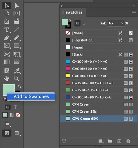 InDesign Swatches panel showing the [Paper] swatch