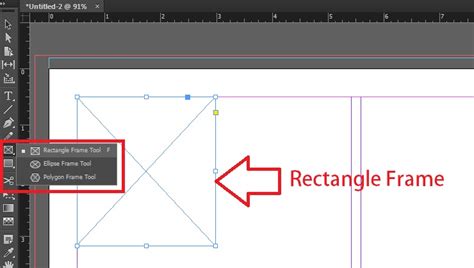 InDesign Rectangle Frame Tool drawing a frame on a page