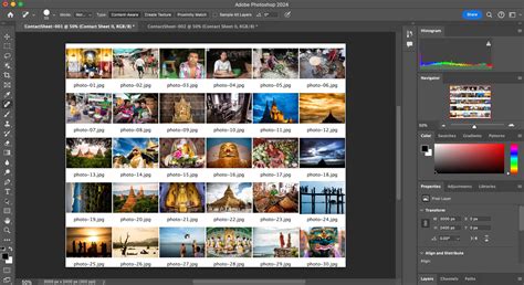Adobe Photoshop interface with a contact sheet example
