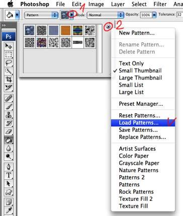 Photoshop Pattern Picker interface showing loaded libraries